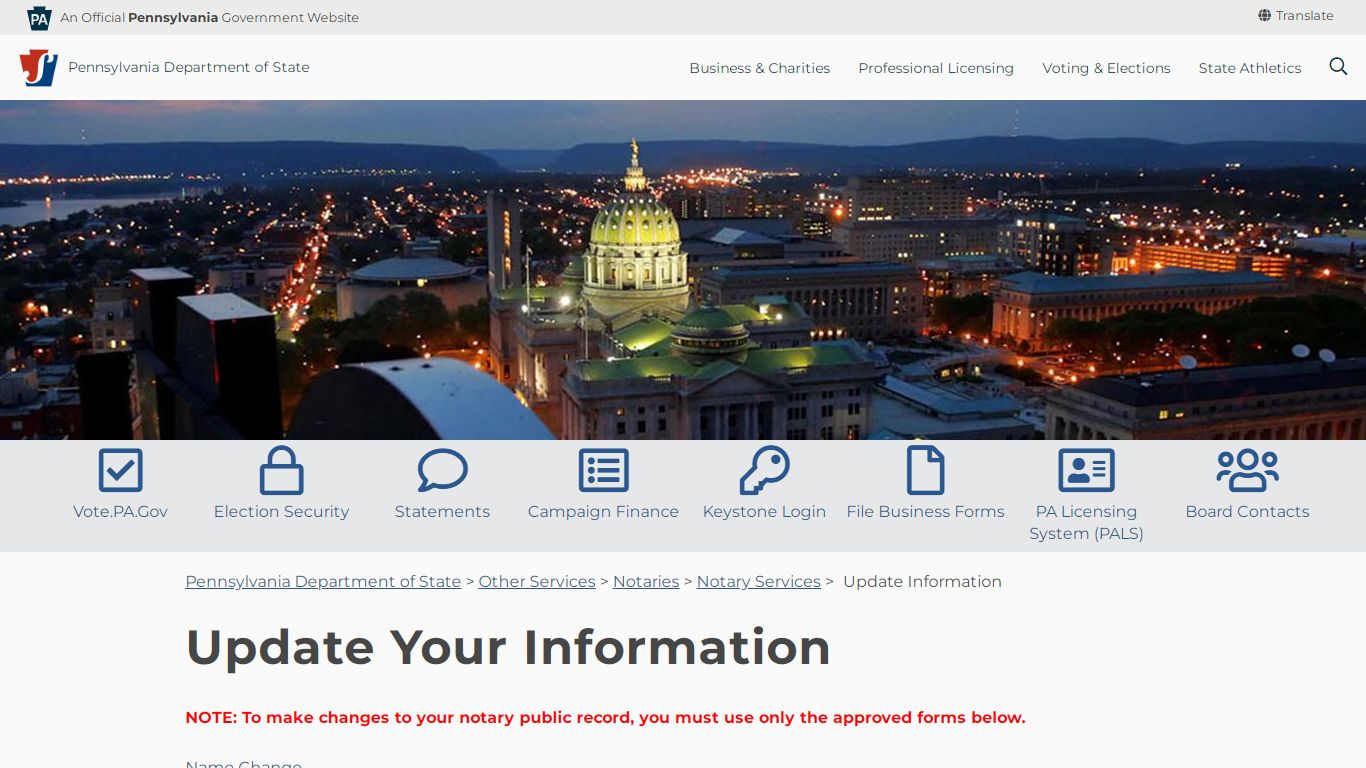 Update Information - Pennsylvania Department of State
